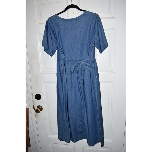 Vtg Amanda Stewart Denim Maxi Dress Pockets Cotton Women M embroidered jumper - Picture 5 of 7